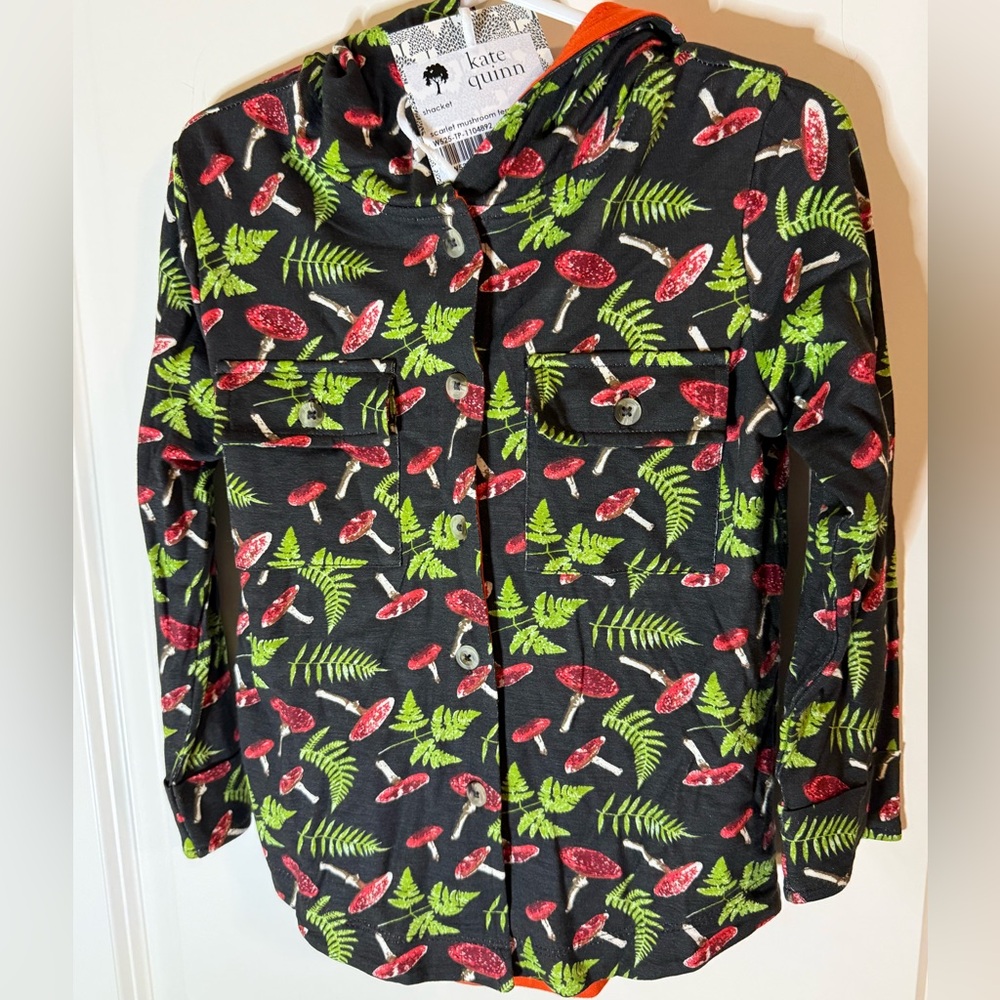 Kate Quinn Toddler Shacket Mushroom Fern Print Hooded Jacket 4T NWT